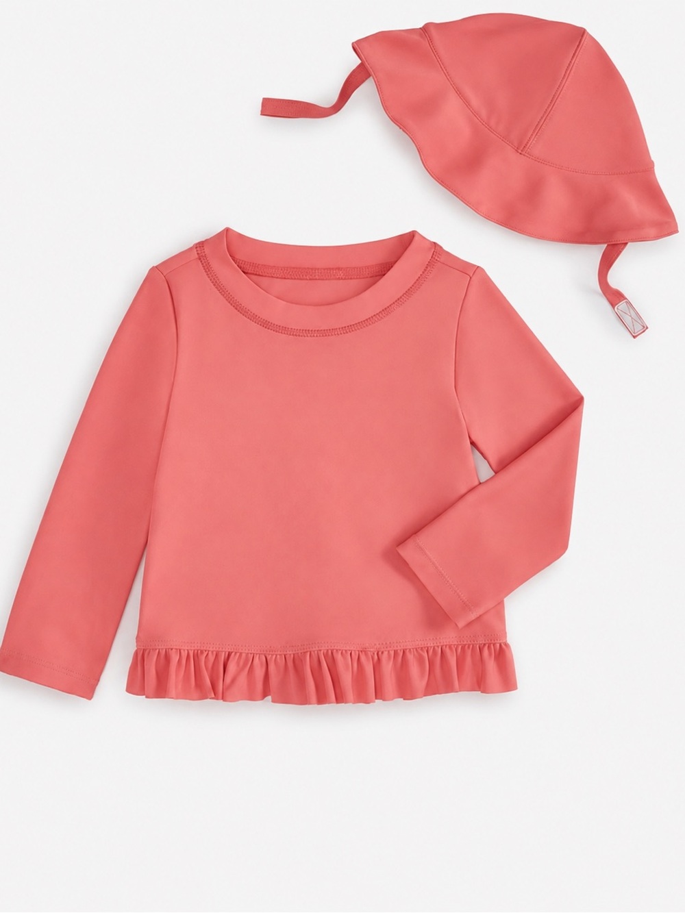First Impressions Coral Pink Long-Sleeve Swim Top with Matching Hat